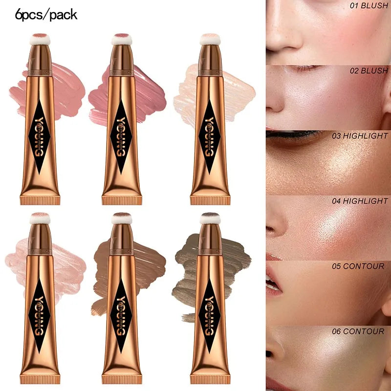 YOUNG VISION air cushion, powder blusher, high gloss stick, makeup liquid, rouge, 6 colors optional