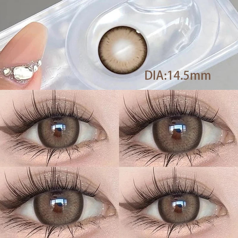 YIMEIXI 2pcs Colored Contacts for Eyes Nature Brown Colorful Eyes Prescription Lenses for Myopia Soft Round Yearly Fast Shipping