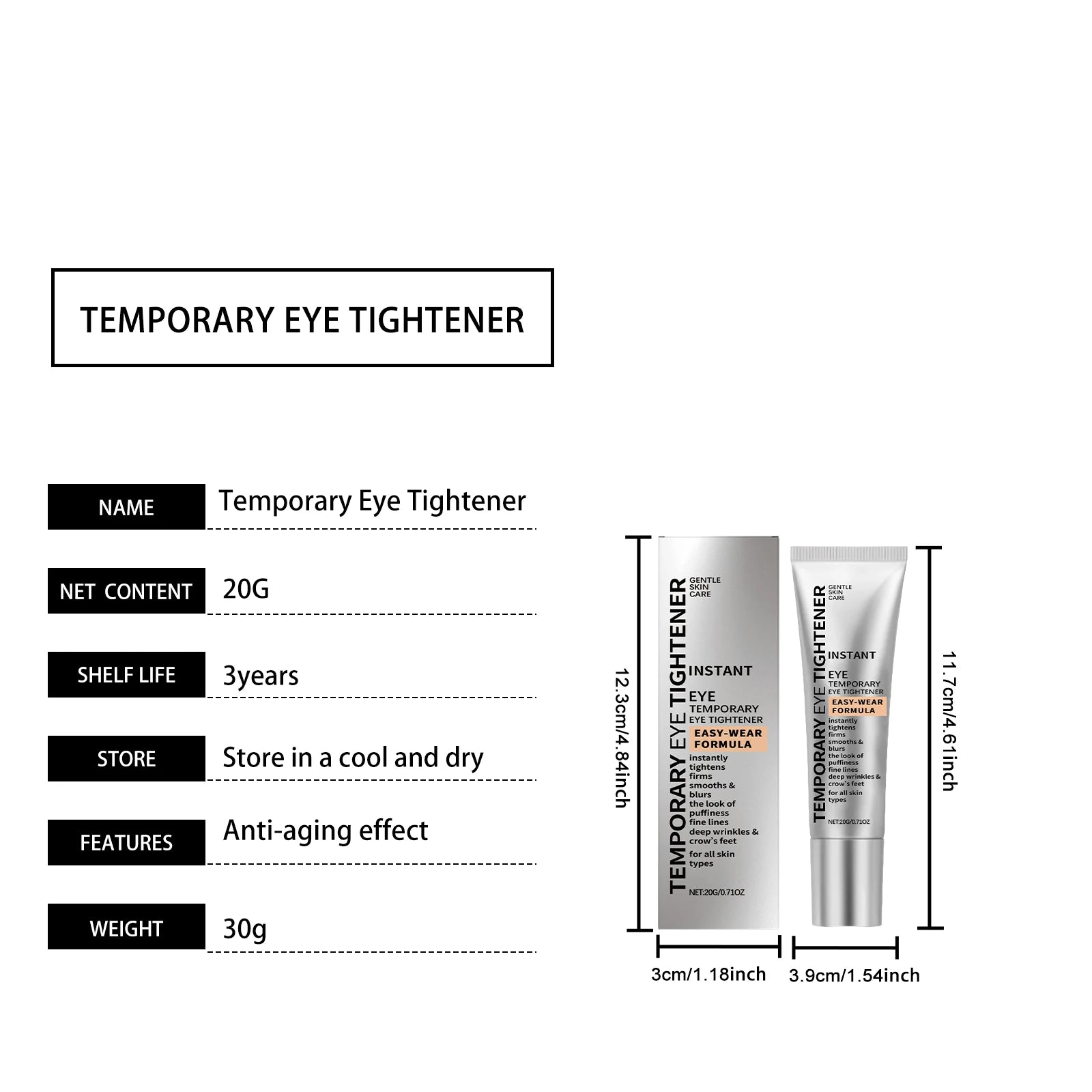 Temporary Tighten Eye Cream for Removal Eye Bags Anti Puffiness Dark Circles Removal Firming Increase Elasticity Massage EyeCare