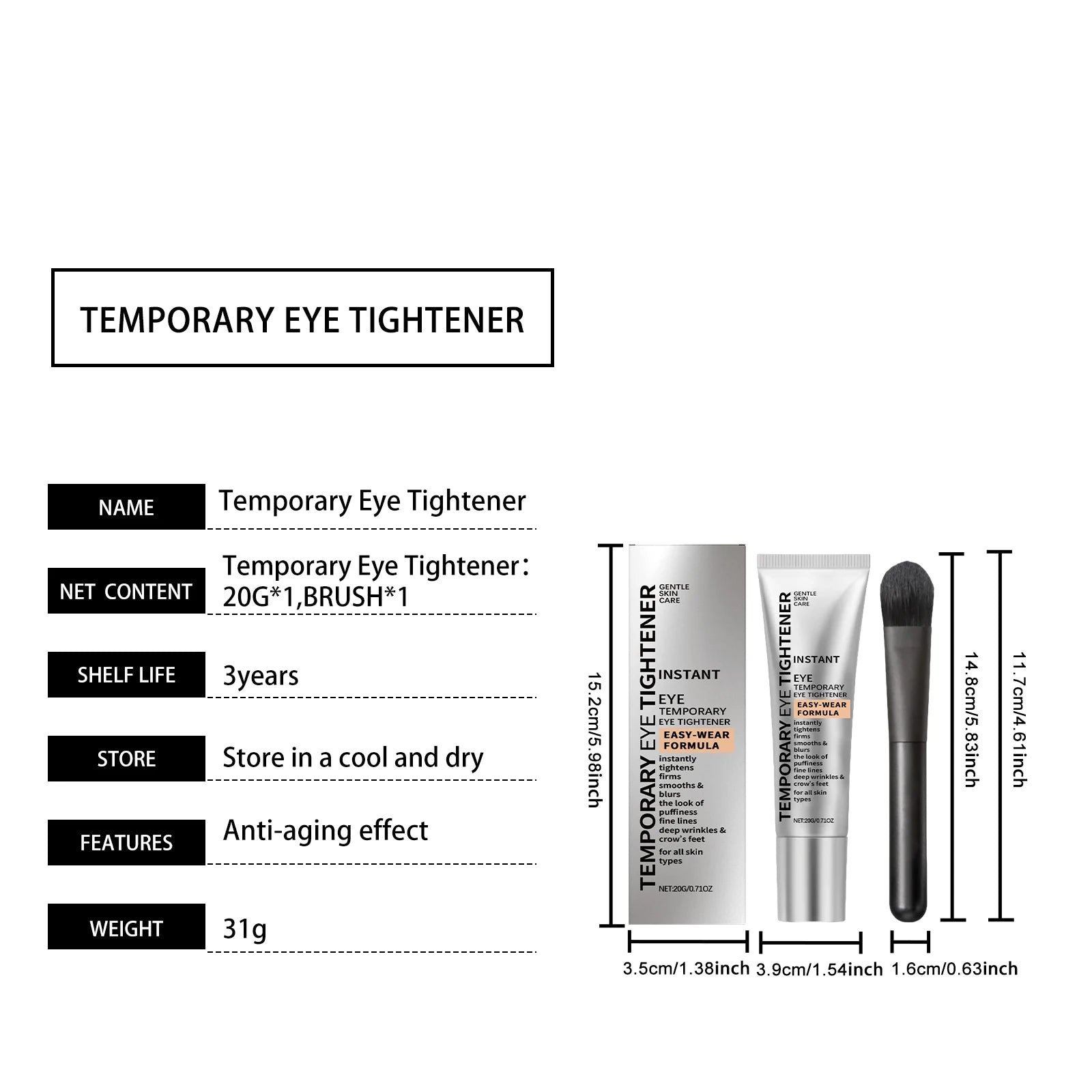 Temporary Tighten Eye Cream for Removal Eye Bags Anti Puffiness Dark Circles Removal Firming Increase Elasticity Massage EyeCare